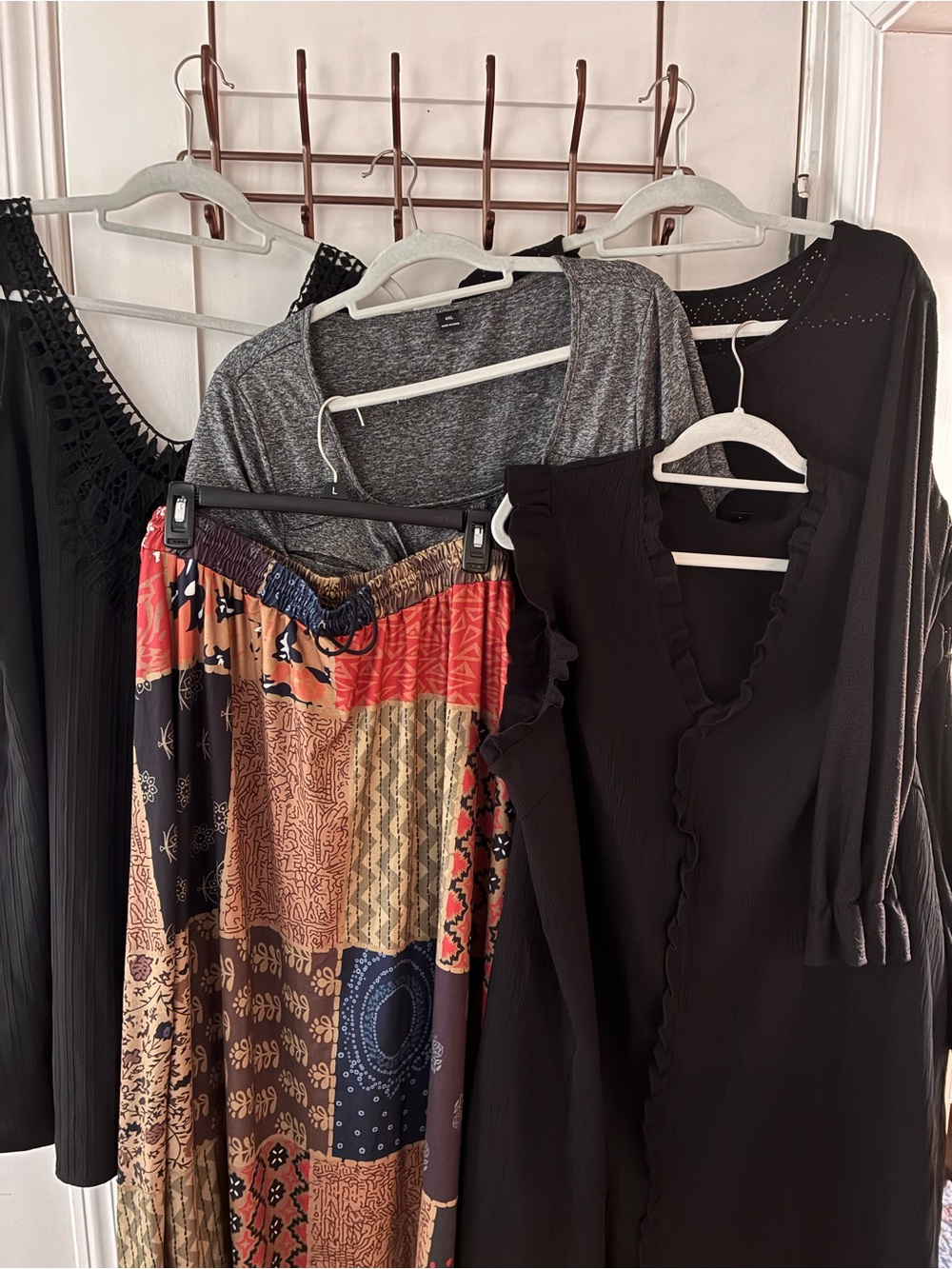 Mixed Plus Size 4XL WOMAN Mixed Boho Patchwork Skirt + Black & Gray Tops Bundle